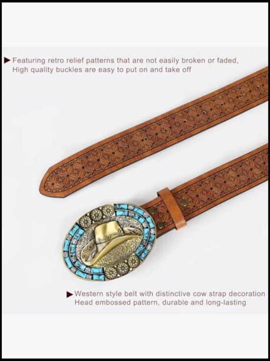 Western Leather Belt Bull Buckle Adjustable Country Cowboy Cowgirl Style main image 4